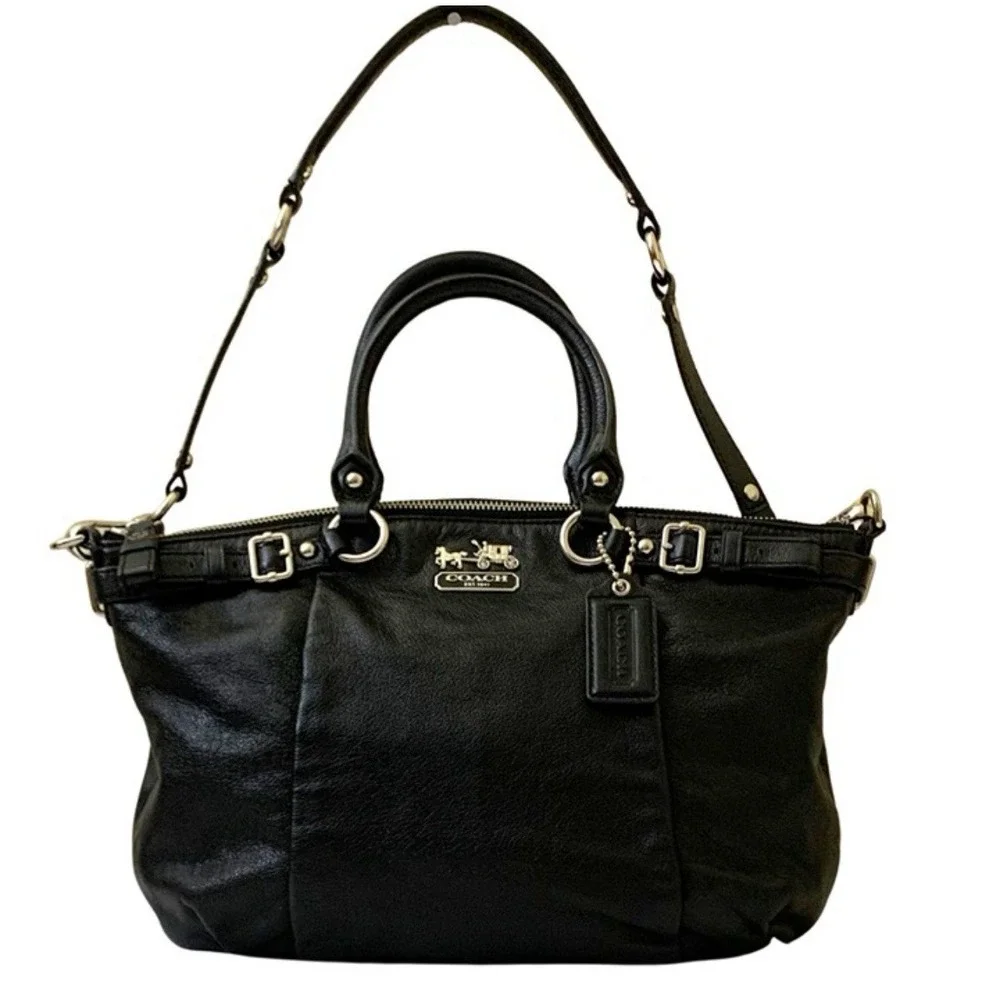 Super Stylish Coach Madison Black Leather Convertible Satchel‎ W Shoulder Strap